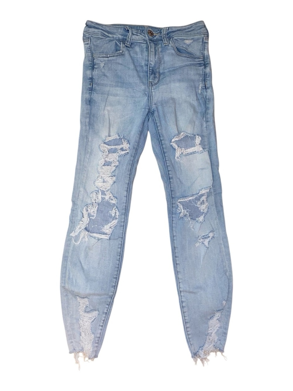 AMERICAN EAGLE Next Level Super High-Waisted Ripped Jeggings LT Blue Wash SZ 6
